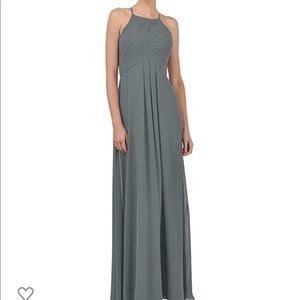 Steel grey long bridesmaids dress